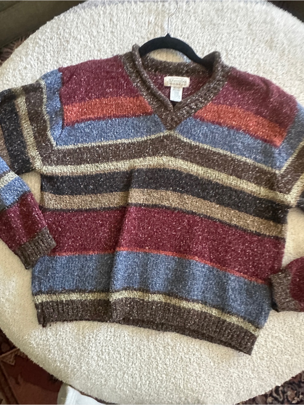 St. John's Bay Multicolor Striped Women's Sweater - Brown, Blue, Burgundy